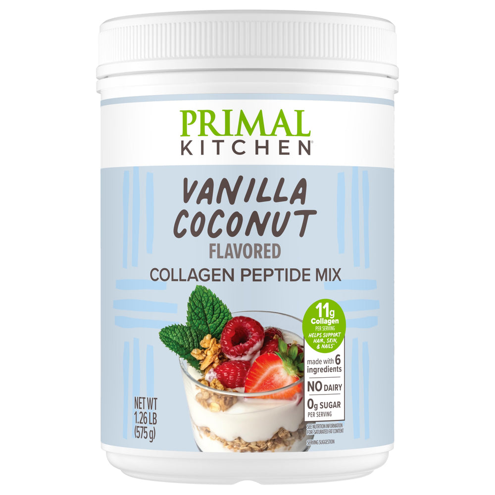 Primal Kitchen envase frontal mostrando diseño y sabor vainilla coco