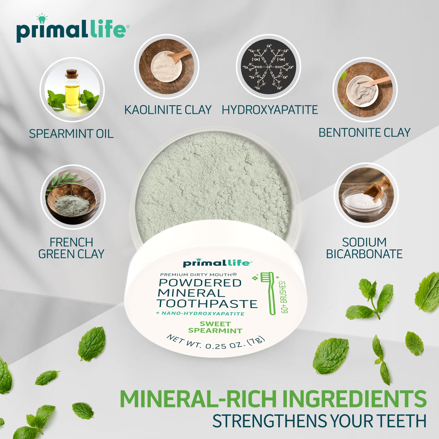 Primal Life Organics frasco abierto mostrando la cantidad de polvo, fácil aplicación