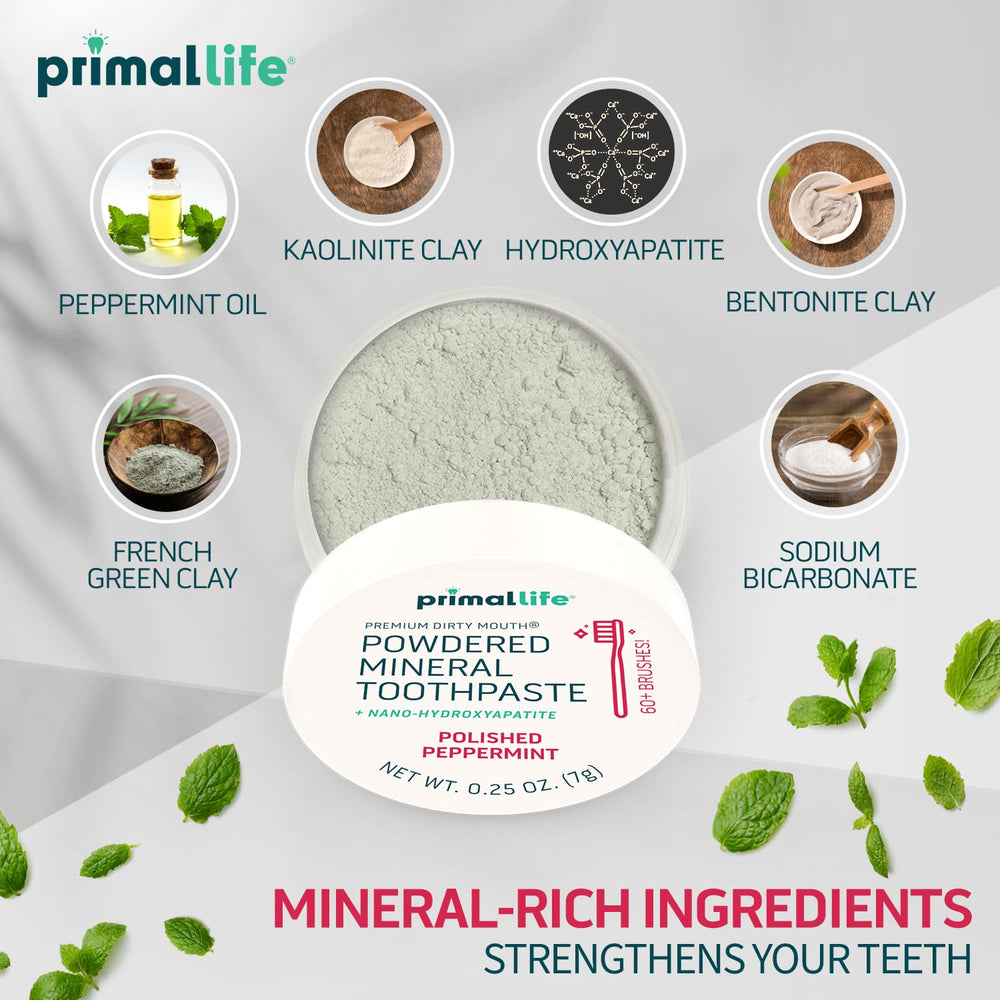 Primal Life Organics vista de tapa abierta con polvo visible lista para uso portátil