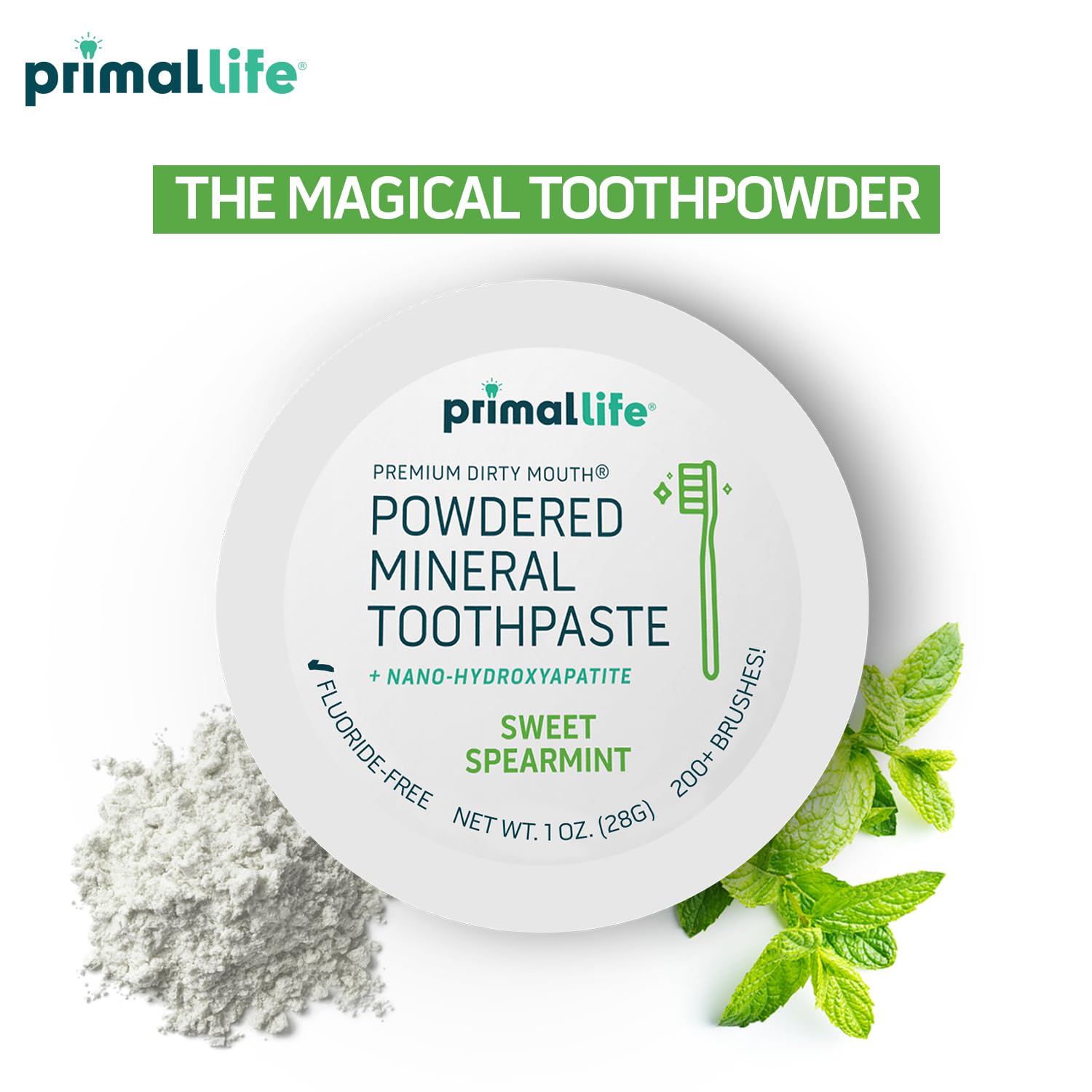Primal Life Organics textura del polvo en primer plano, apariencia fina y natural