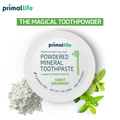 Primal Life Organics textura del polvo en primer plano, apariencia fina y natural