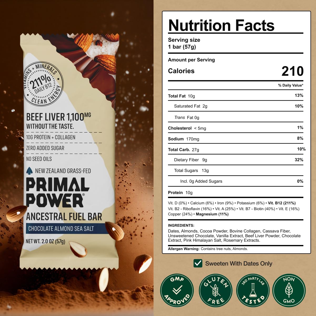Primal Power etiqueta nutricional destacando B12 y proteínas