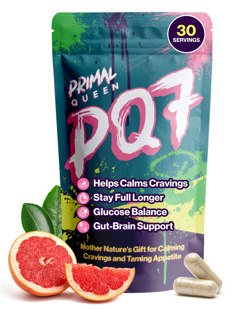 Primal Queen envase frontal mostrando el producto y beneficios para el control del apetito