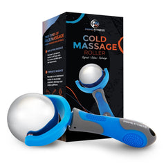PRIME Fitness bola de masaje frontal mostrando superficie de acero y diseño