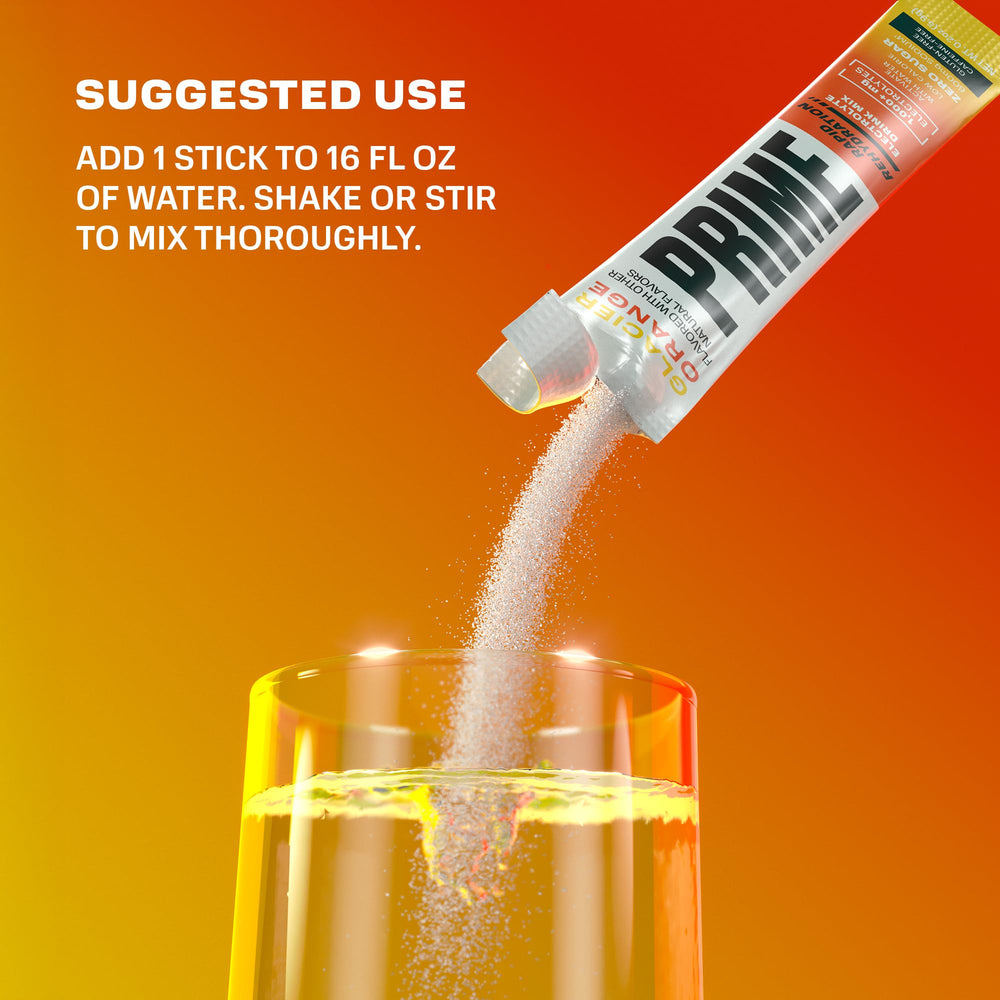 PRIME HYDRATION botella con mezcla Glacier Orange lista para beber