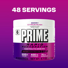 PRIME HYDRATION tarro junto a una mano para comparar tamaño y duración del producto