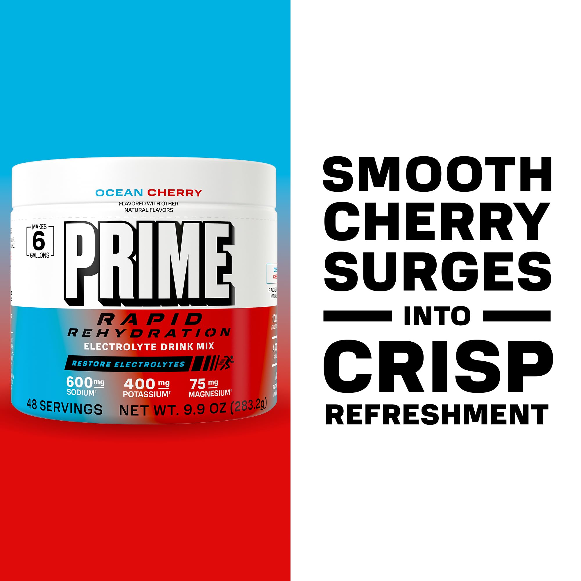 PRIME HYDRATION cucharada del polvo Ocean Cherry enfocando textura y fácil disolución