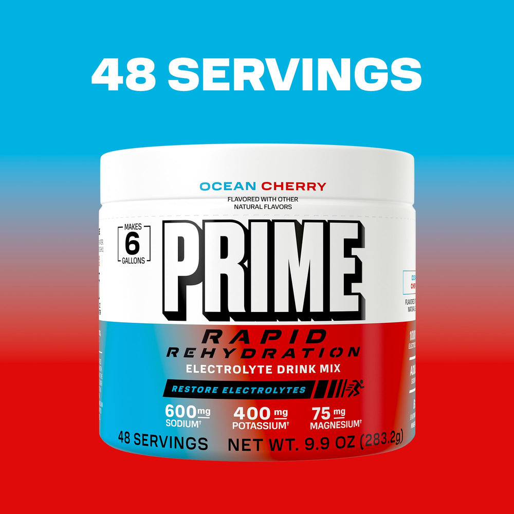 PRIME HYDRATION tub junto a una regla para comparar tamaño y duración de las porciones