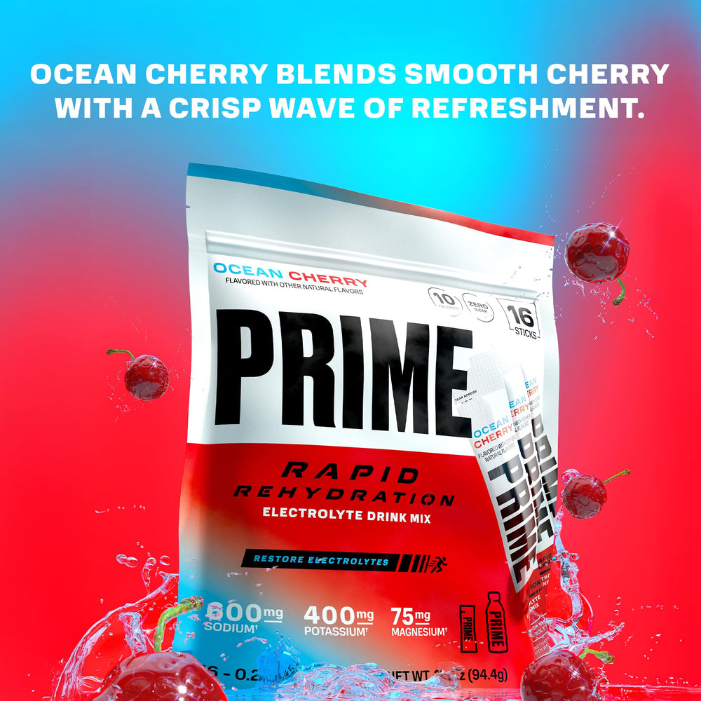 PRIME HYDRATION polvo Ocean Cherry a granel, textura fina para disolución rápida