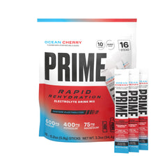 PRIME HYDRATION paquete frontal de sticks mostrando 16 unidades y diseño llamativo