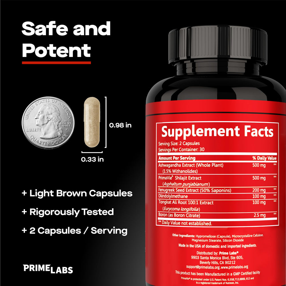 Prime Labs primer plano de PrimaVie Shilajit destacando energía mitocondrial