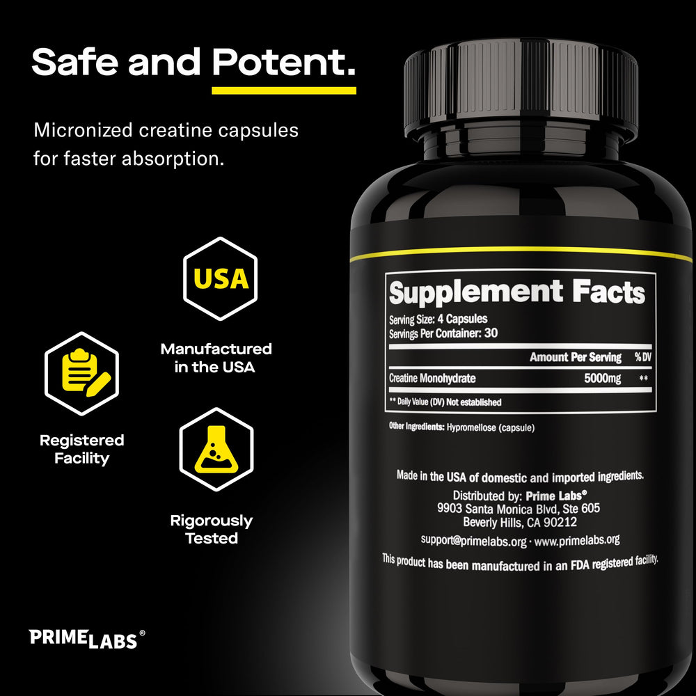 Prime Labs cápsulas utilizadas por persona en gimnasio, apoyo en rutina de entrenamiento