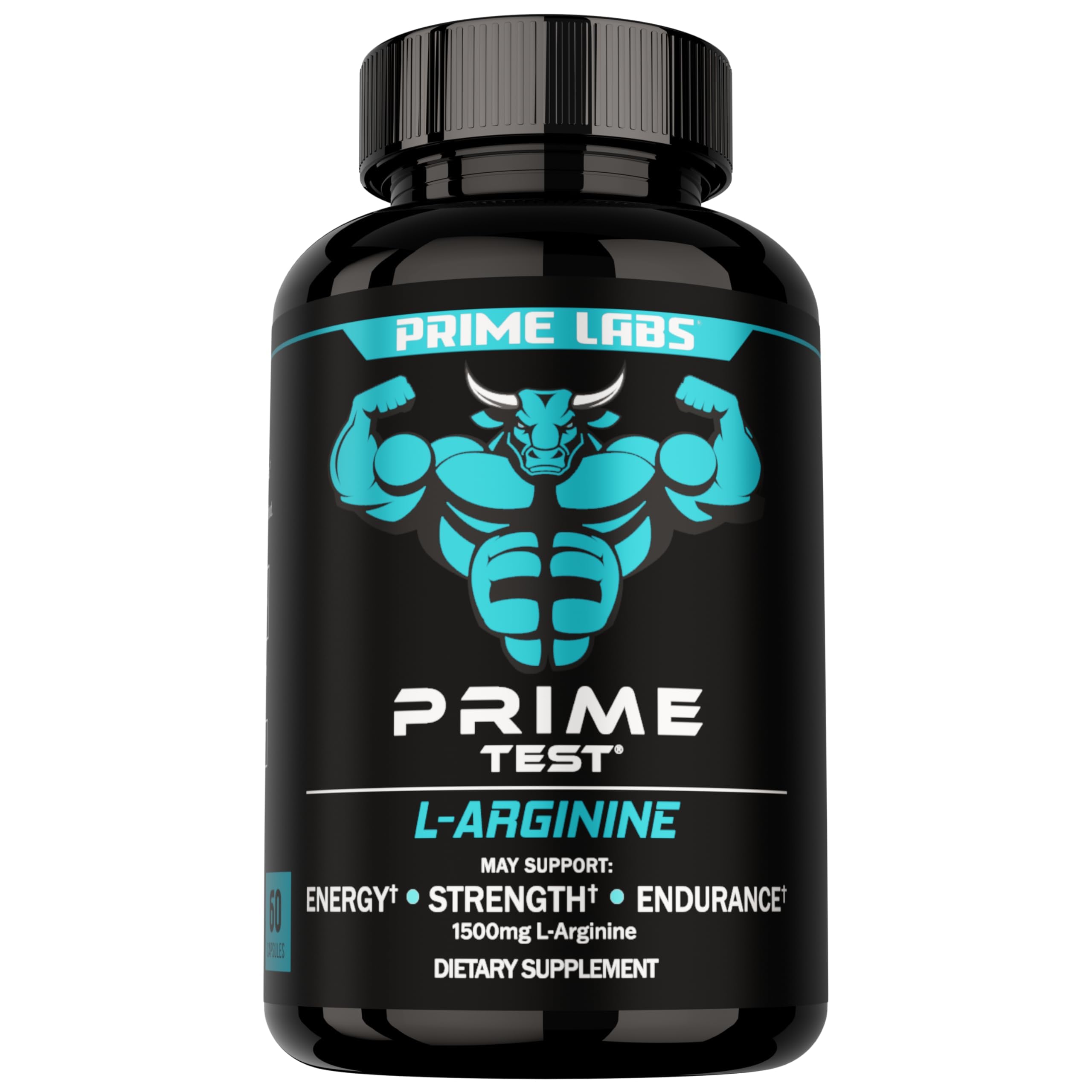 Prime Labs frasco frontal mostrando etiqueta y dosis, claridad visual del producto