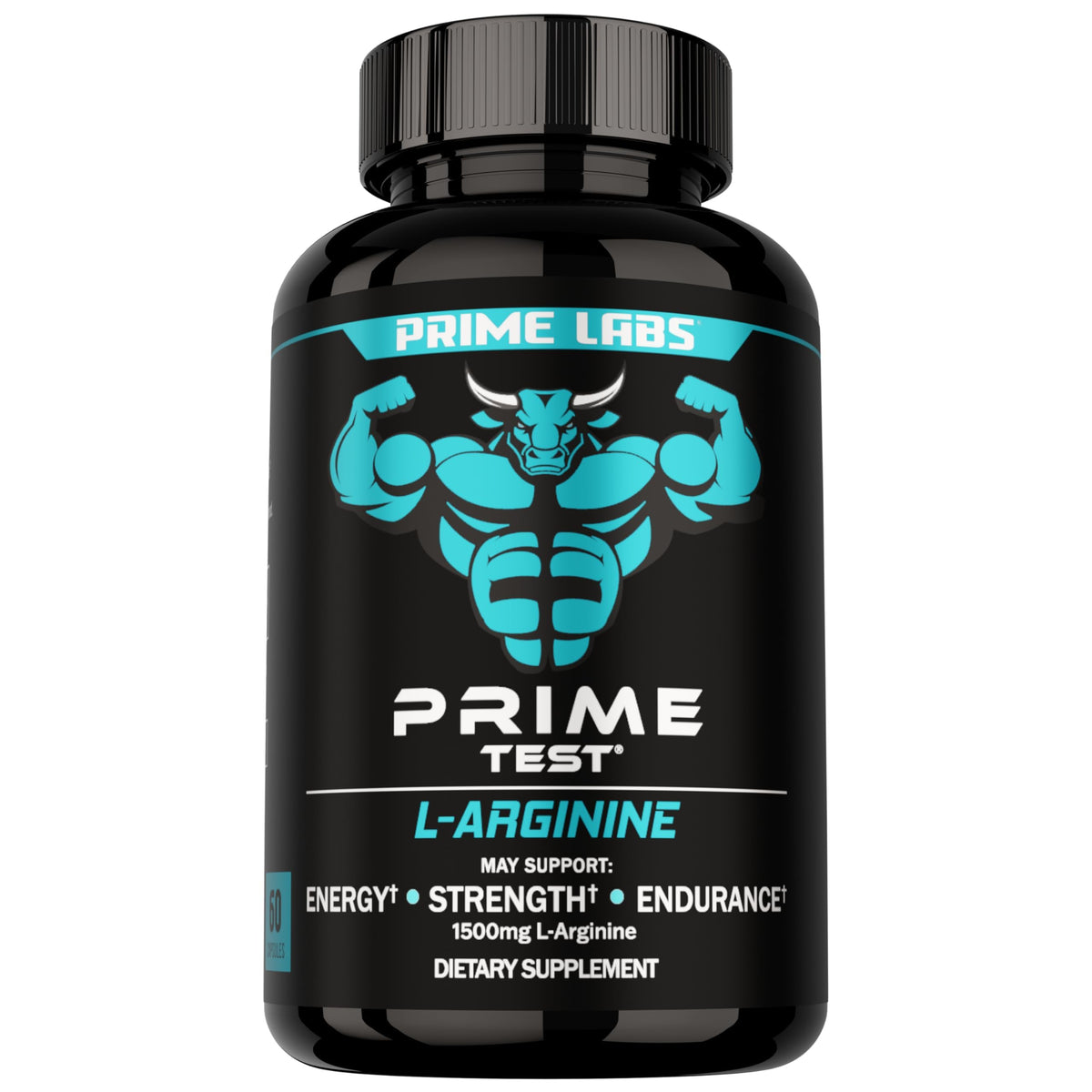Prime Labs frasco frontal mostrando etiqueta y dosis, claridad visual del producto