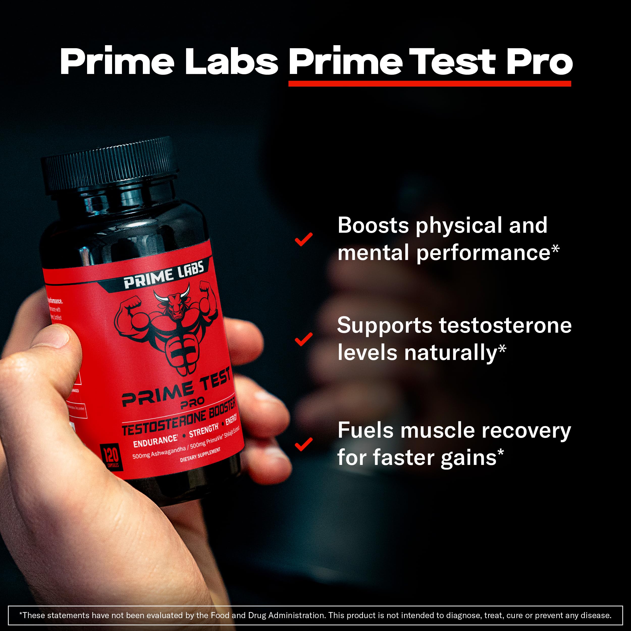Prime Labs Prime Test Pro cápsulas en primer plano indicando textura y fácil ingesta