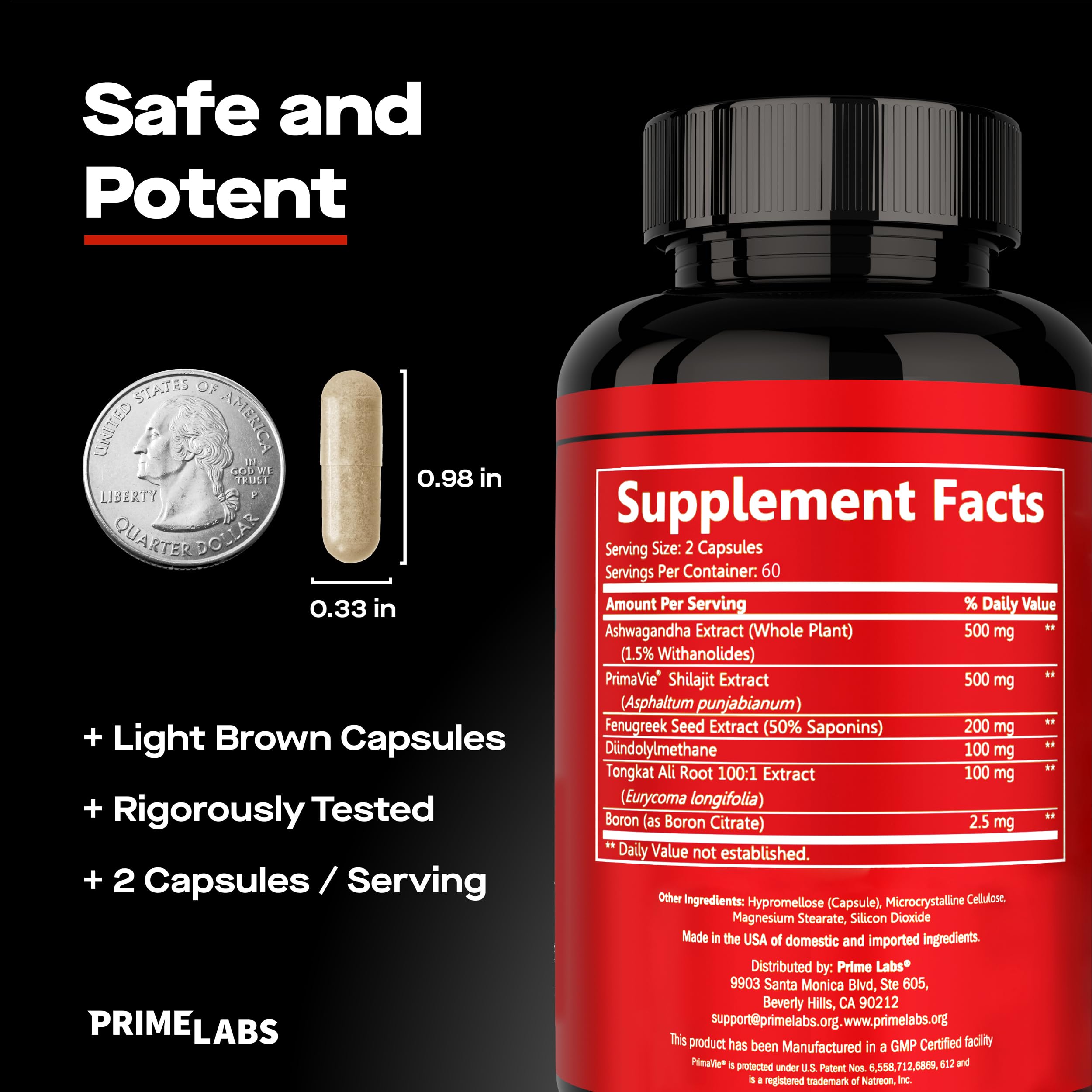 Prime Labs Prime Test Pro comparado en una mano para demostrar tamaño de cápsula