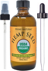 PRIME NATURAL botella frontal 120 ml de aceite de semilla de cáñamo, envase seguro y nutritivo