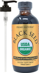 PRIME NATURAL botella frontal mostrando aceite semilla negra y etiqueta orgánica