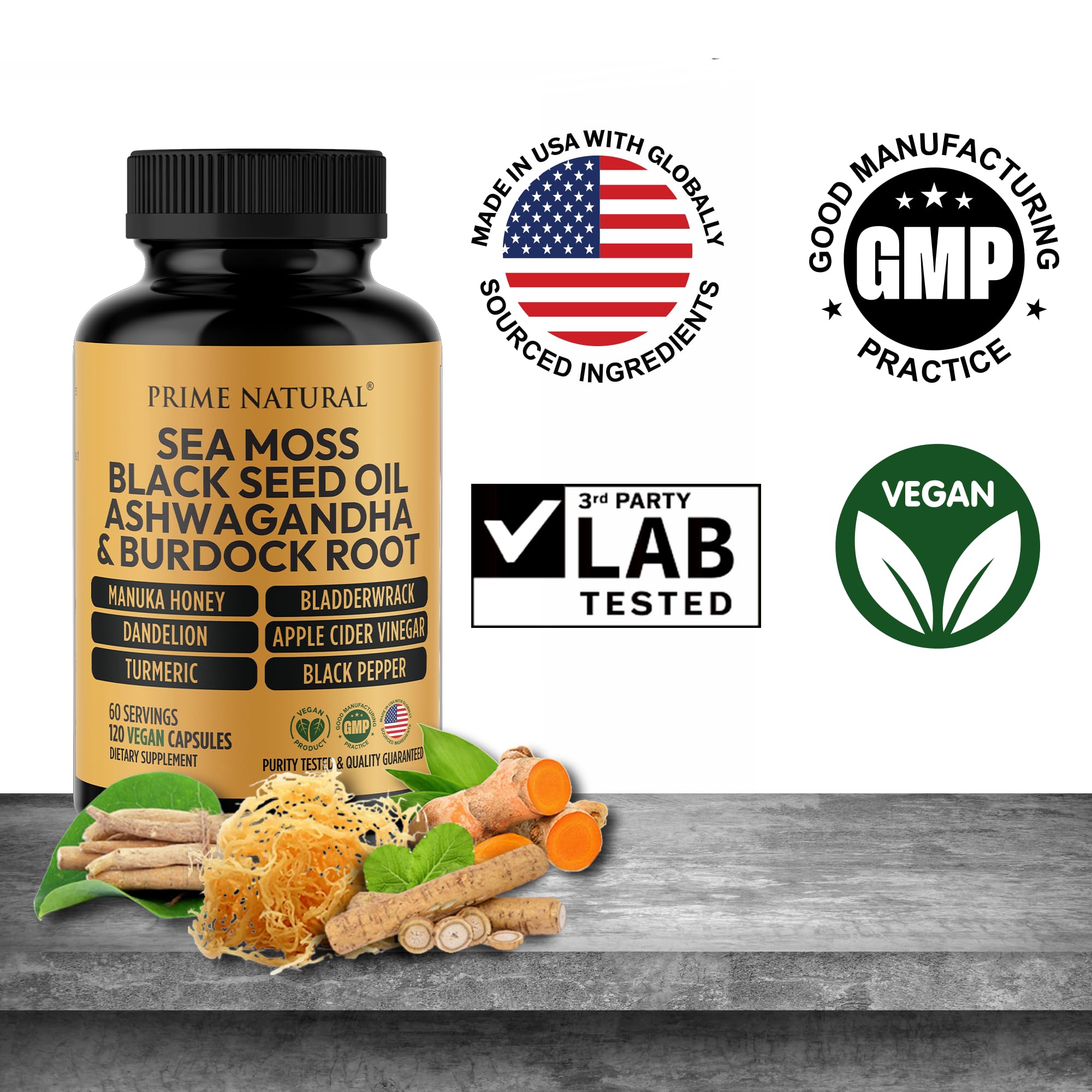 PRIME NATURAL gráfico de composición mostrando origen vegetal y beneficios