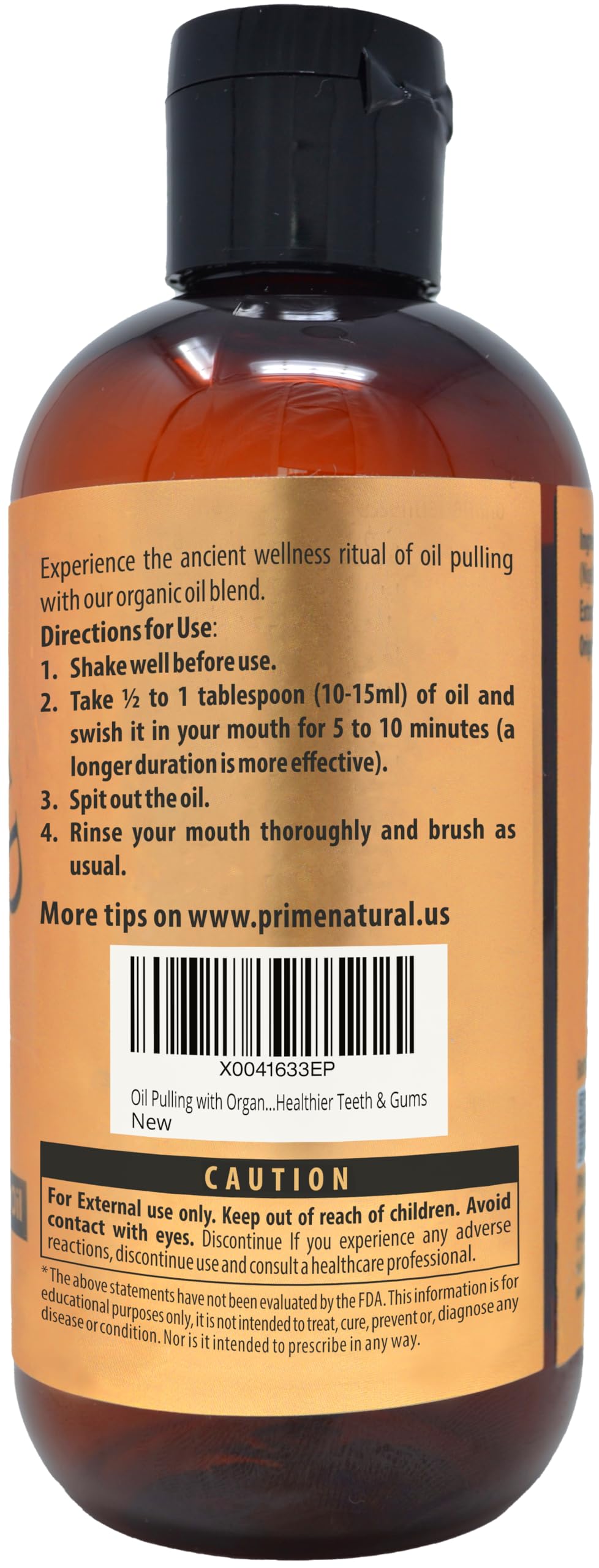 PRIME NATURAL persona usando oil pulling para aliento fresco natural