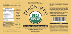 PRIME NATURAL etiqueta con certificación USDA Organic y laboratorio probado