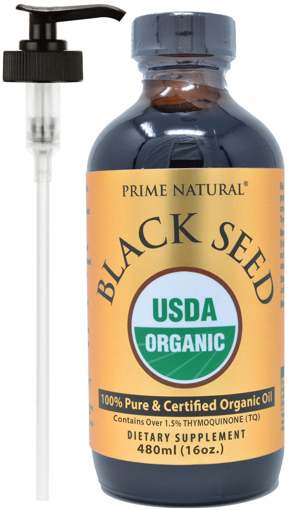 PRIME NATURAL frasco frontal de aceite orgánico, calidad visible y confianza