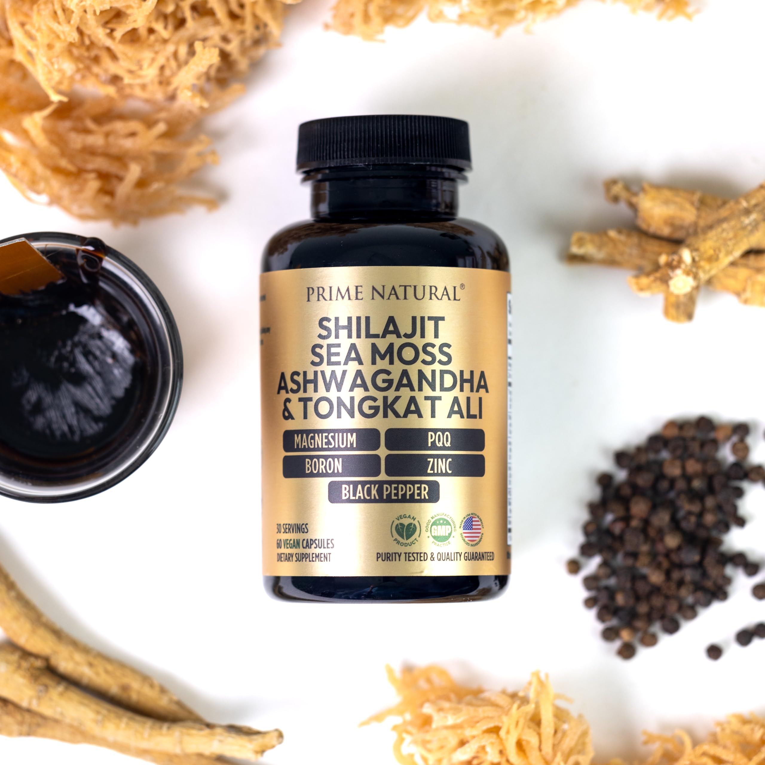 PRIME NATURAL Irish Sea Moss y minerales ilustrando contenido nutritivo