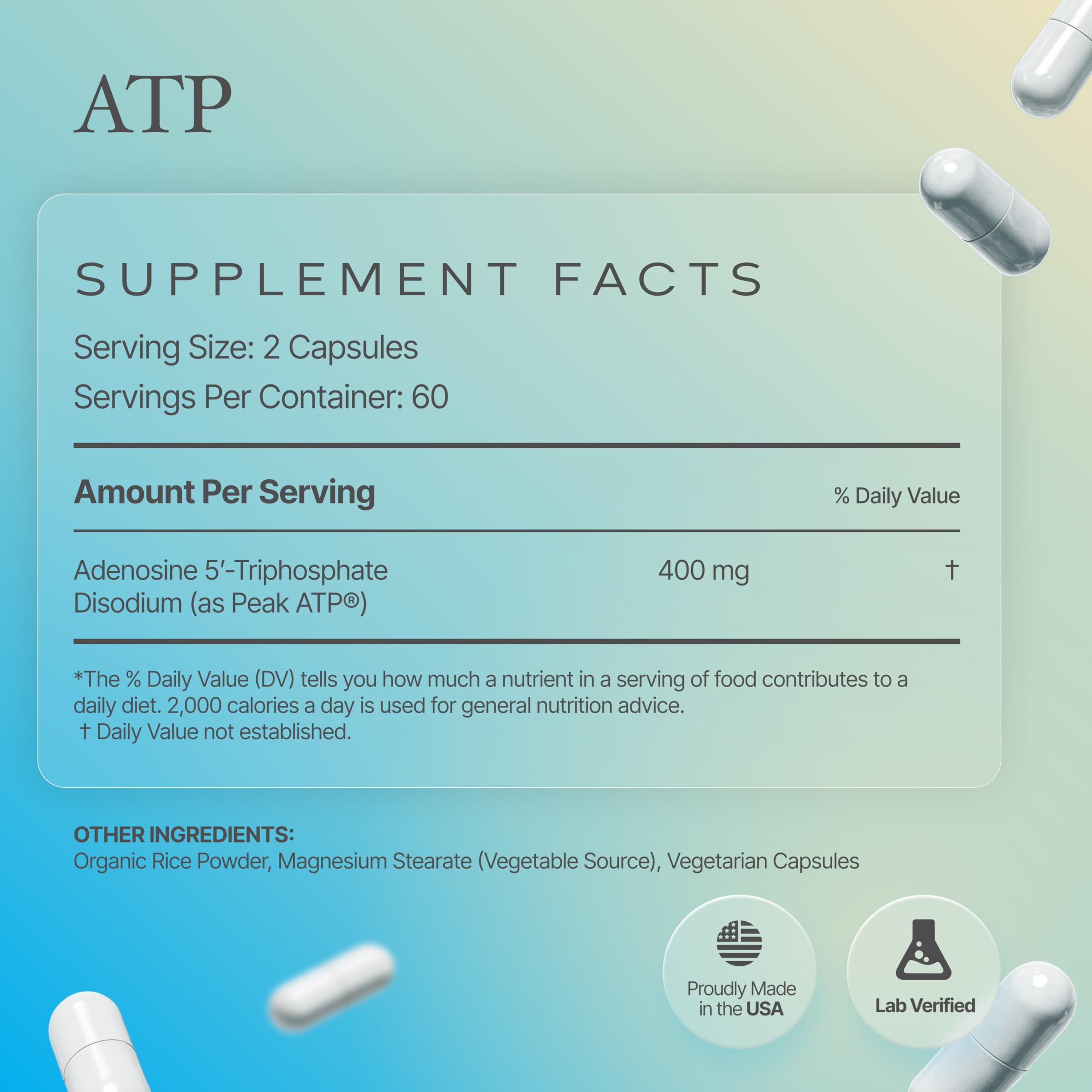 Prime Powders etiqueta de ingredientes que muestra Peak ATP 400 mg y transparencia