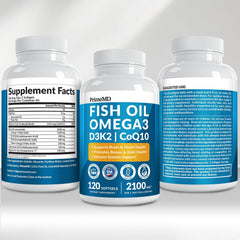PrimeMD botella abierta con softgels esparcidas mostrando cantidad