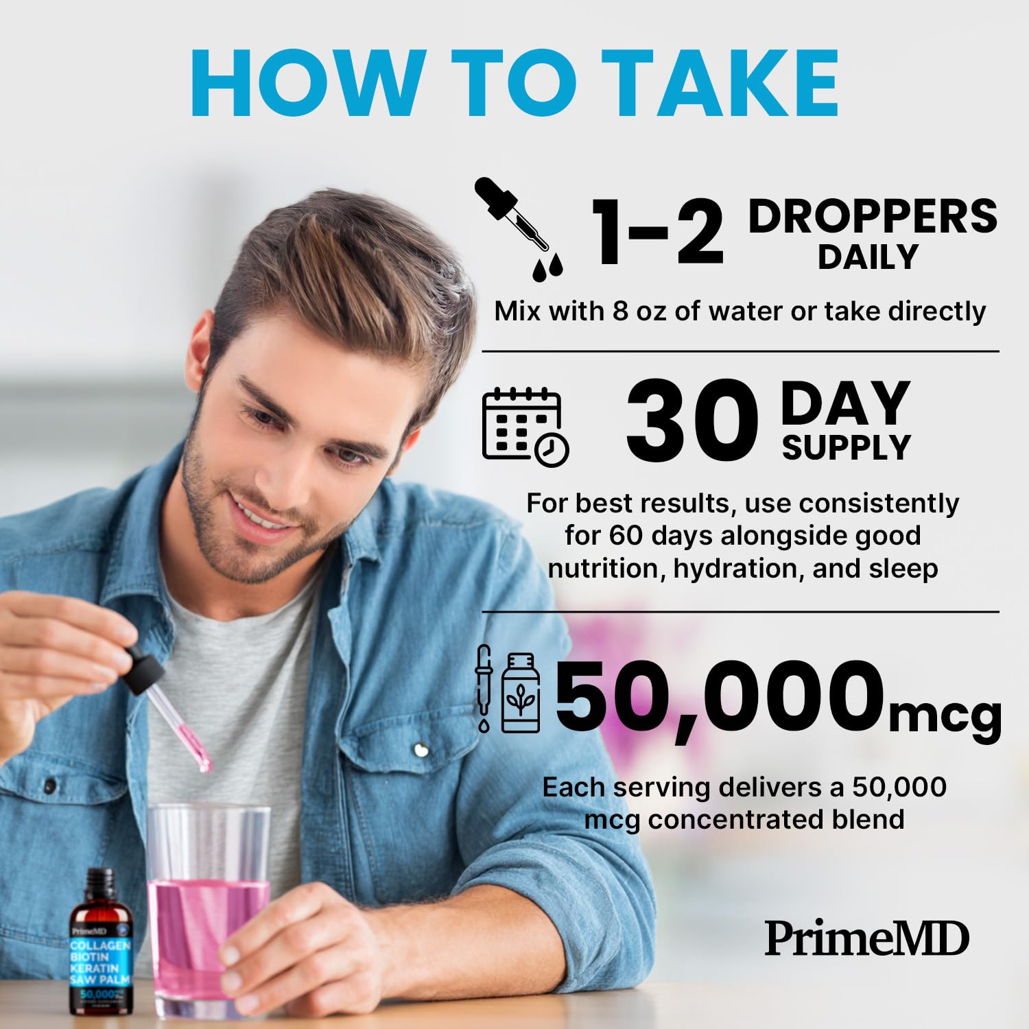 PrimeMD frasco junto a una regla para comparar tamaño y volumen