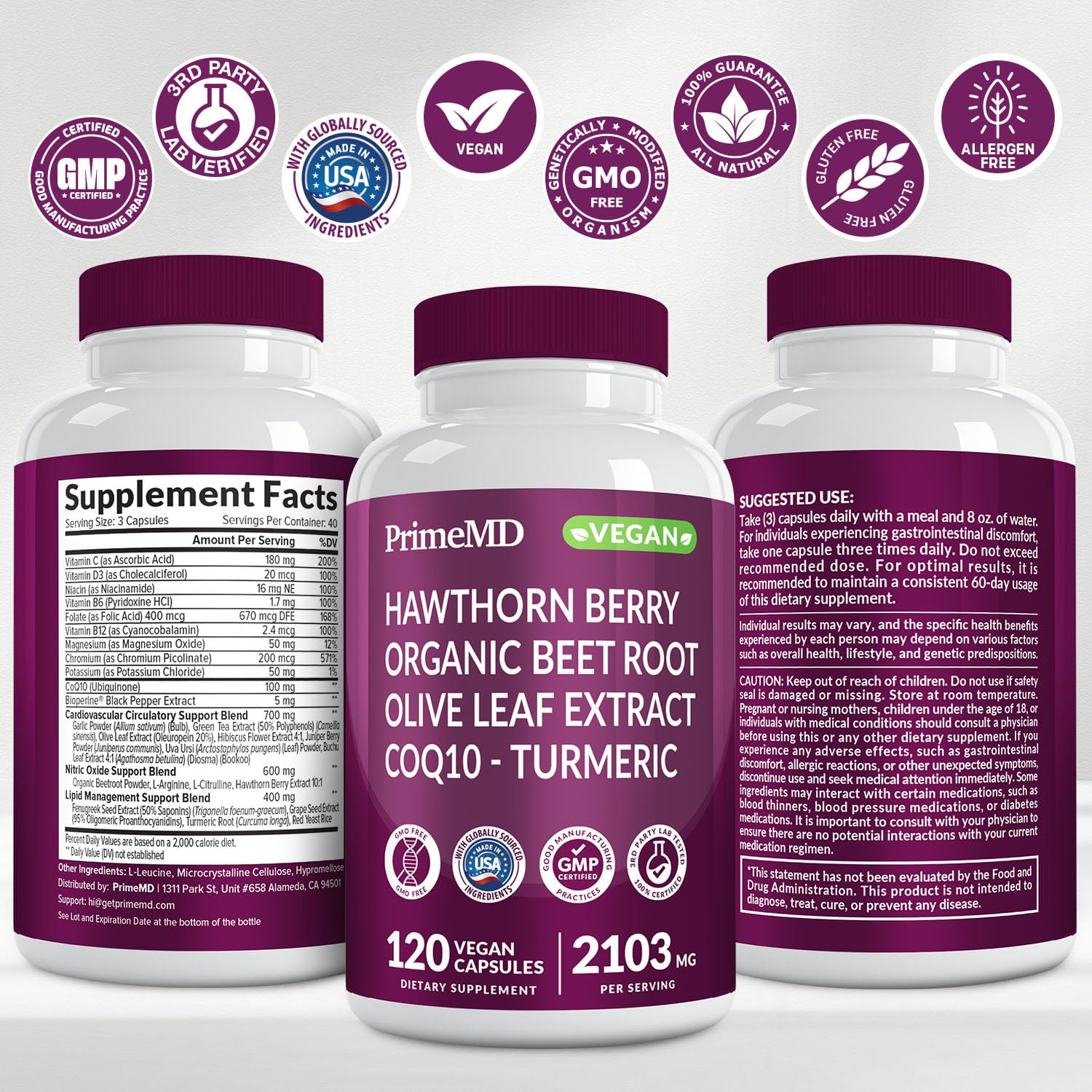 PrimeMD ingredientes botánicos dispuestos para mostrar la mezcla completa