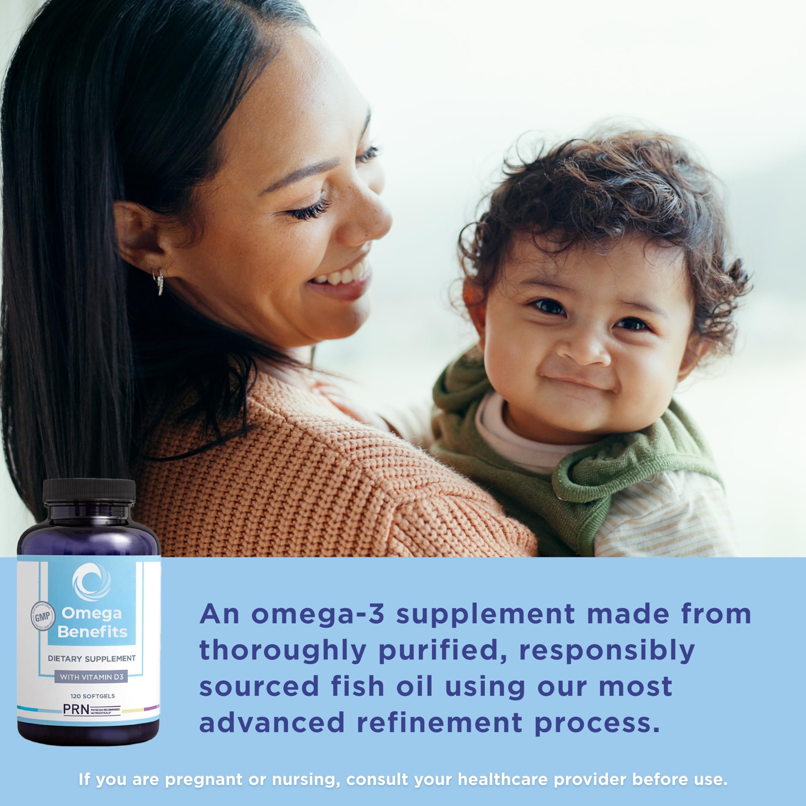 PRN rTG Omega 3 cápsulas en mano para apreciar facilidad de ingesta