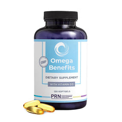 PRN rTG Omega 3 envase frontal mostrando concentración y beneficios