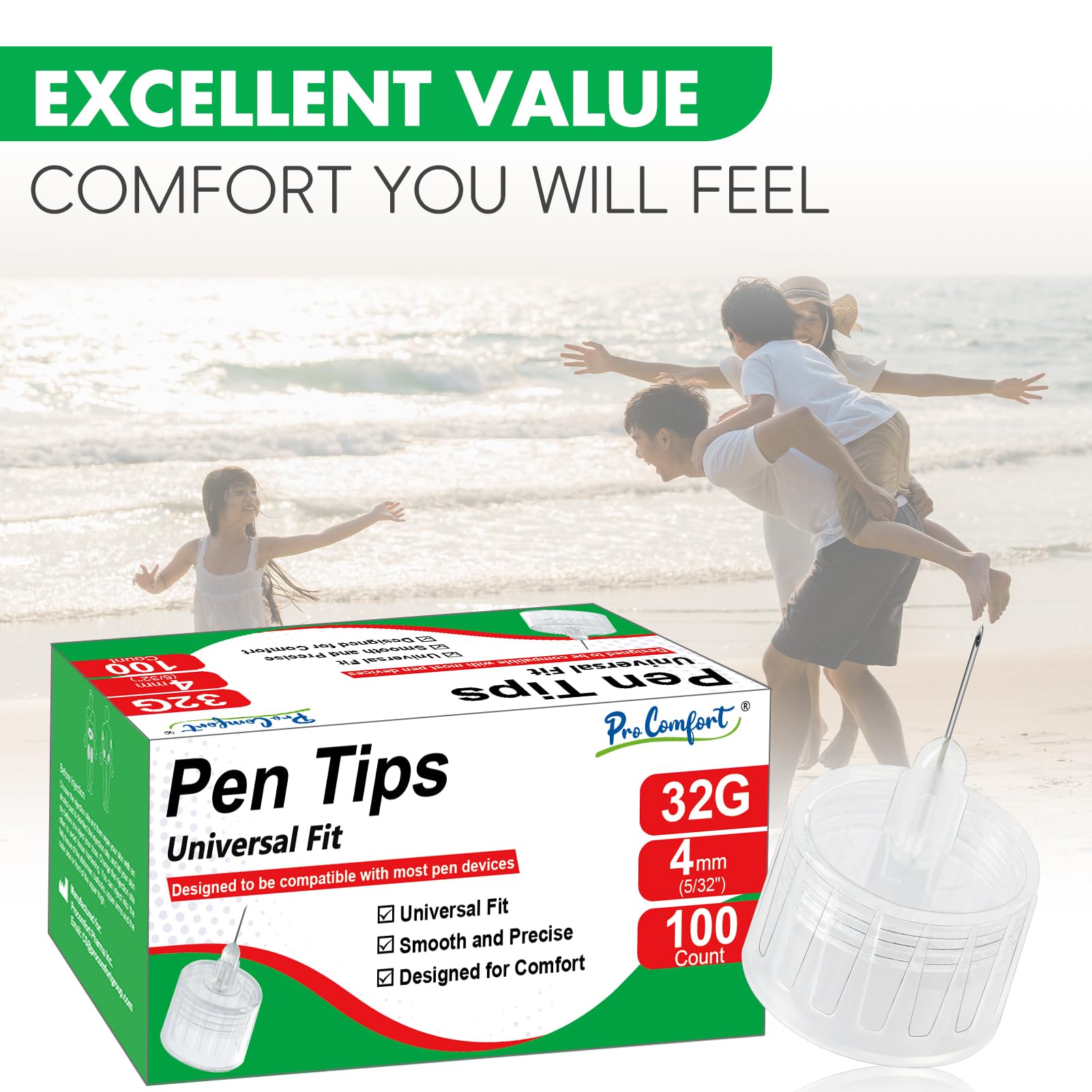 Pro Comfort tapa y sello protector visibles, evitan contaminación antes de usar