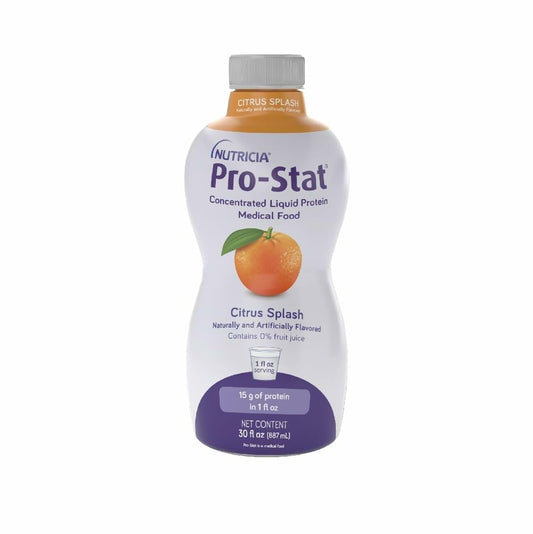 Pro-Stat botella frontal Citrus Splash mostrando diseño y tamaño