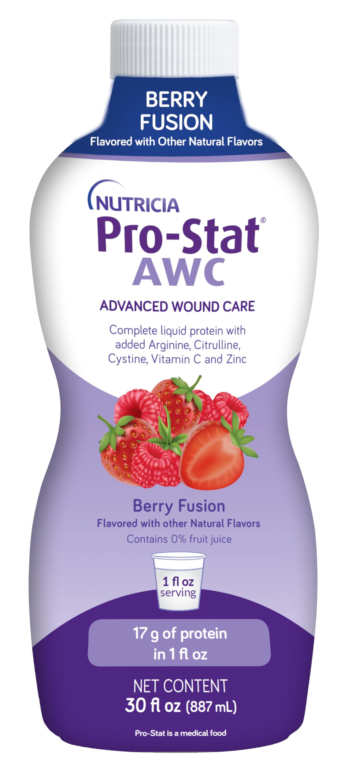 Pro-Stat botella frontal Berry Fusion mostrando etiqueta clara y beneficios