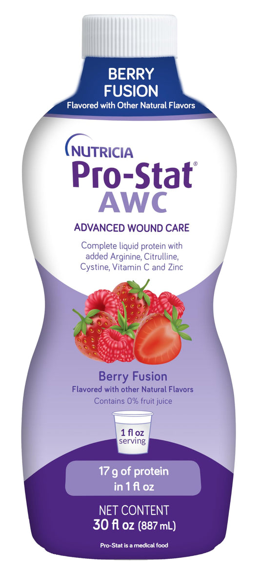 Pro-Stat botella frontal Berry Fusion mostrando etiqueta clara y beneficios