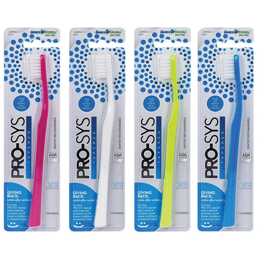 PRO-SYS empaque frontal mostrando pack de cuatro cepillos, higiene y protección
