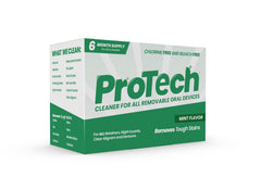Pro Tech frente del empaque mostrando 22 sobres y menta, limpieza eficiente