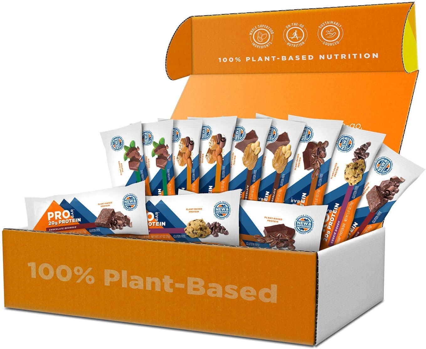 PROBAR paquete frontal variedad mostrando seis sabores, práctico y nutritivo