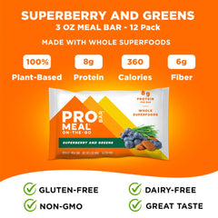 PROBAR ingredientes: arándanos, avena y greens, calidad vegetal visible