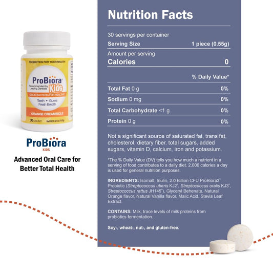 ProBiora Health primer plano de la textura del comprimido masticable