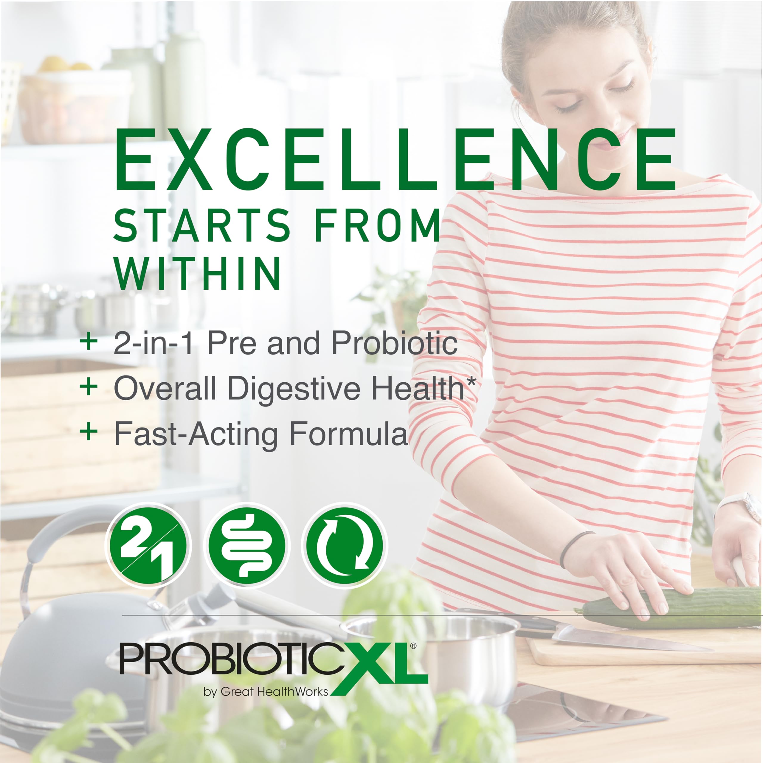 Caja de ProbioticXL abierta, revelando las 30 cápsulas y su conveniencia para viajes OmegaXL