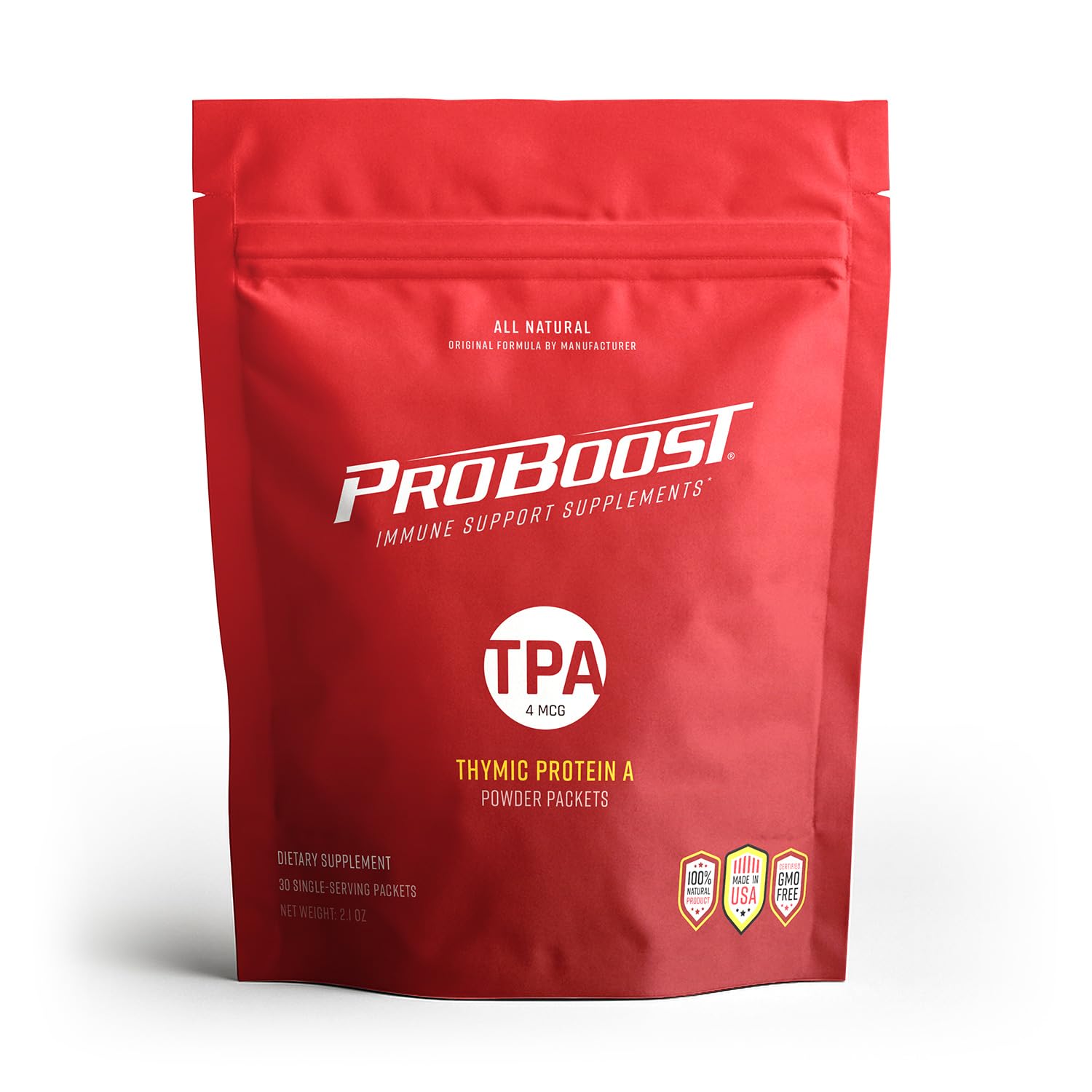 ProBoost sobre frontal mostrando el envase y la marca, práctica para llevar
