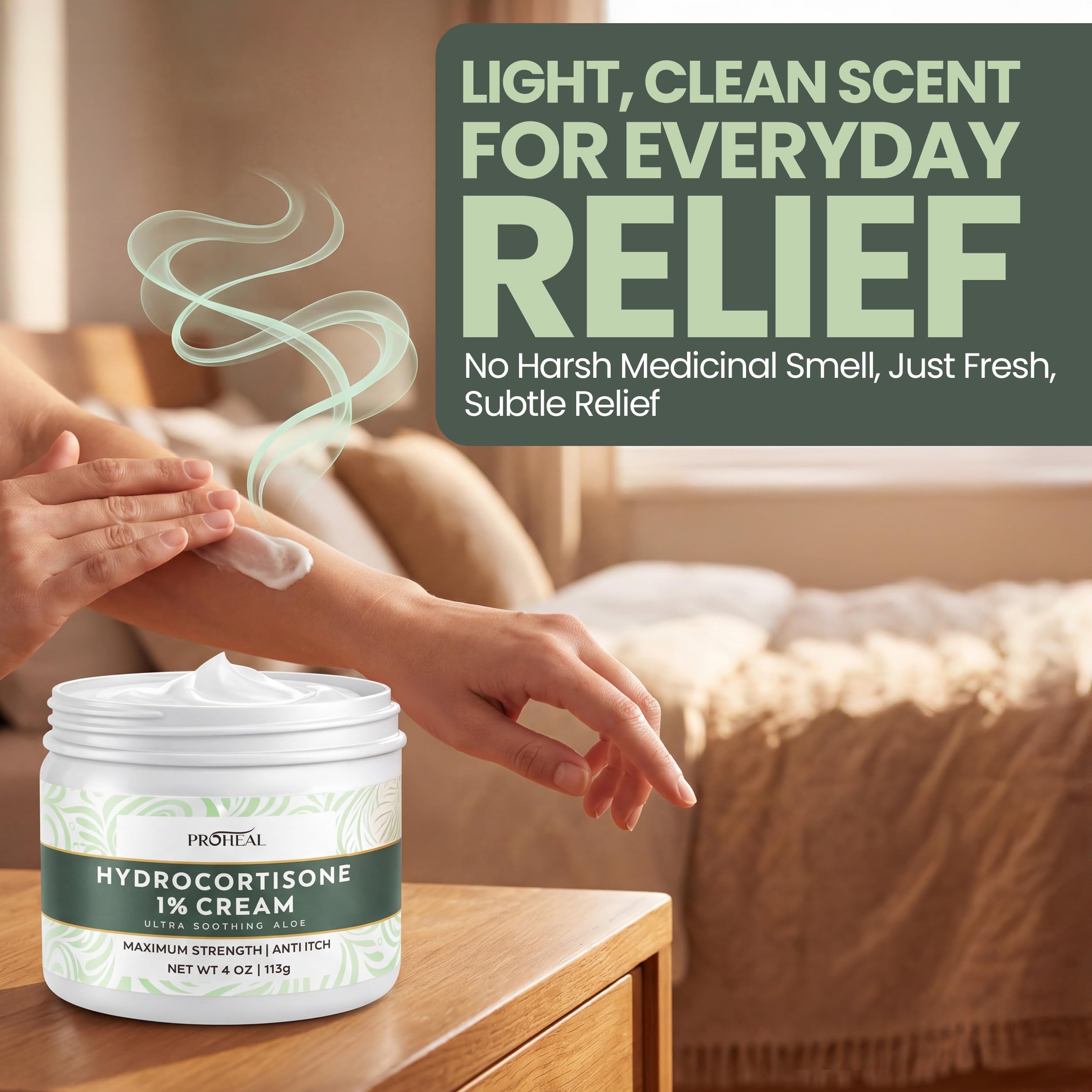 ProHeal crema sobre piel irritada demostrando efecto calmante y humectante
