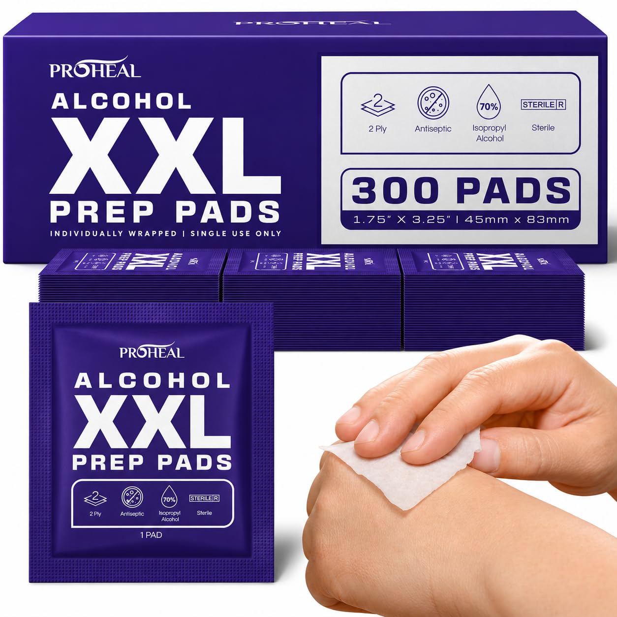 ProHeal empaque frontal mostrando 300 toallitas, ideal para suministro prolongado