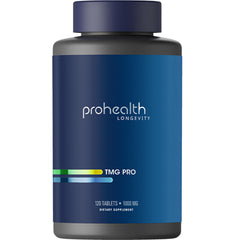 ProHealth Longevity TMG frontal mostrando el envase y la dosis clara