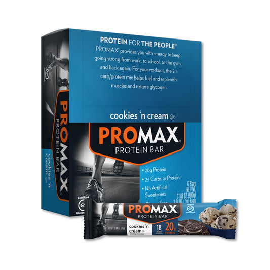 Promax caja frontal cookies 'n cream, proteína rápida y sabor indulgente