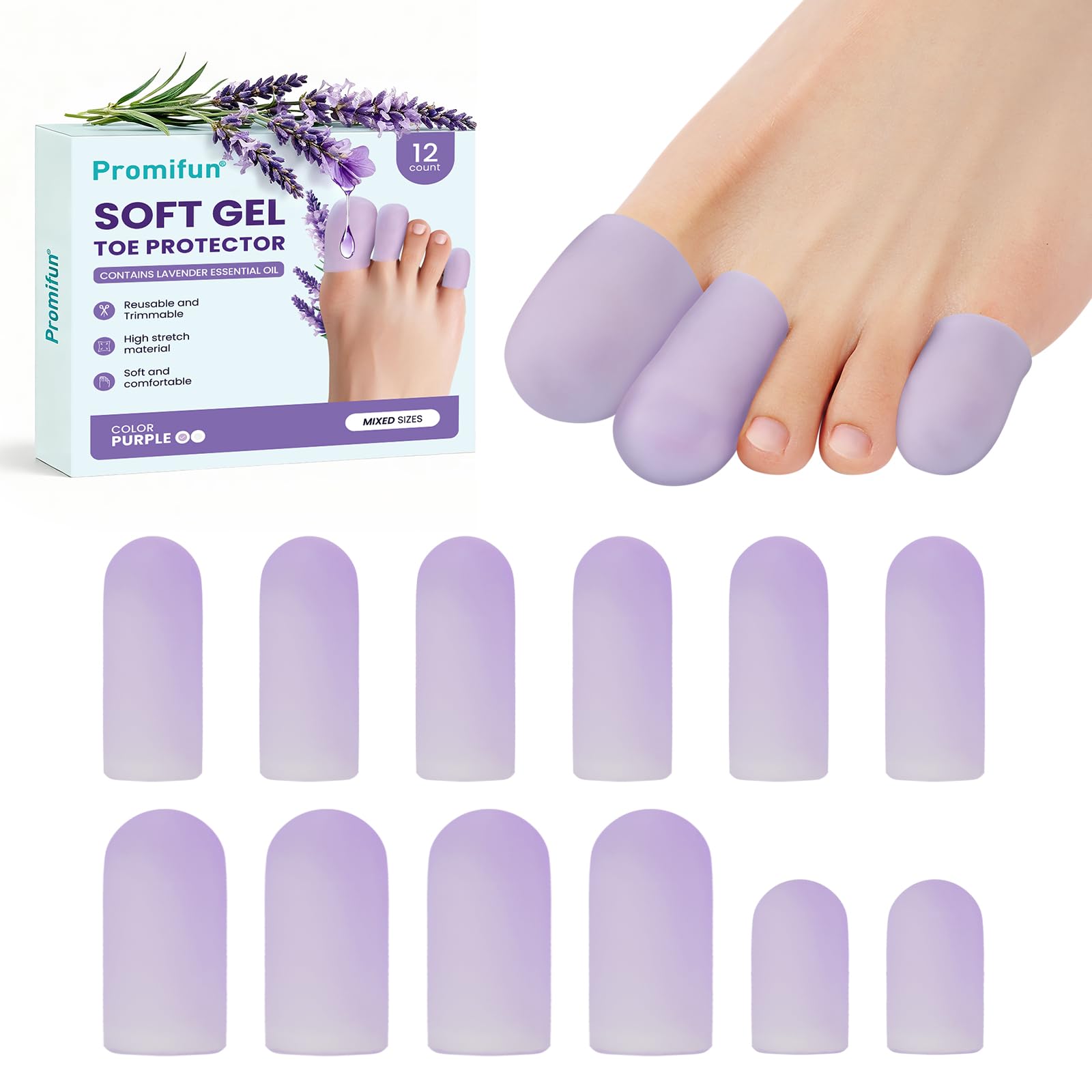 Promifun envase frontal mostrando 12 protectores y tallas
