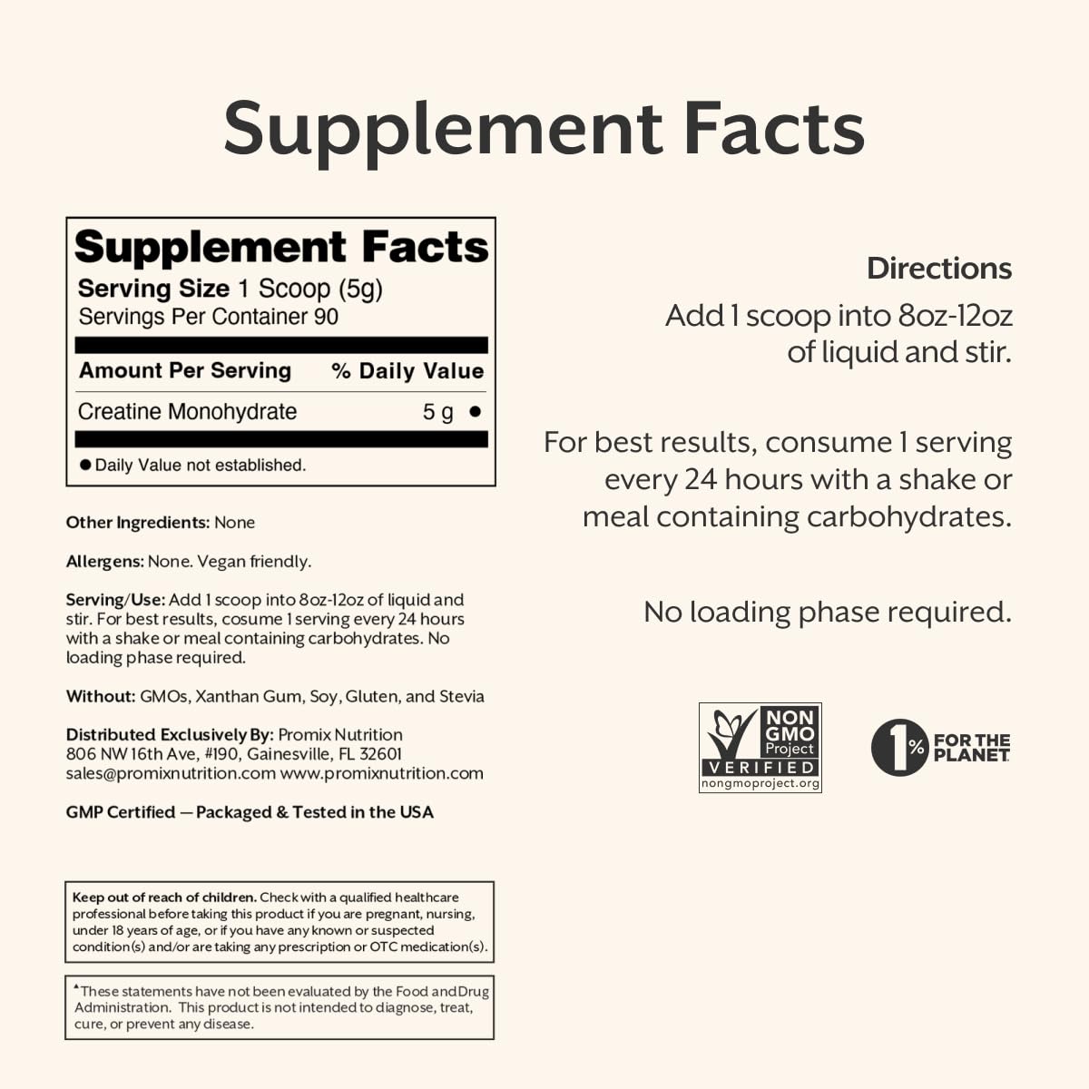 ProMix etiqueta con certificación NSF Certified for Sport y sellos de calidad